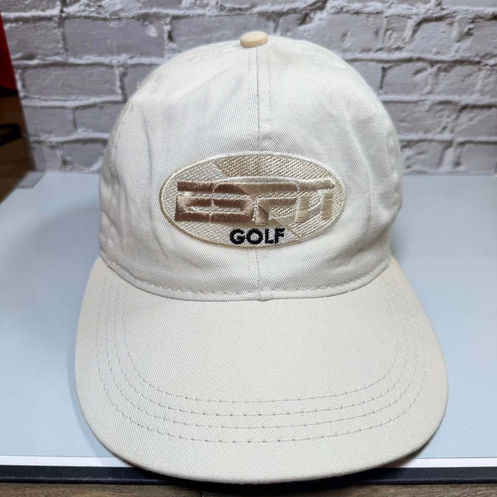 Vintage ESPN Golf Hat Walt Disney Company White Cream Strapback Cap 90s Y2K